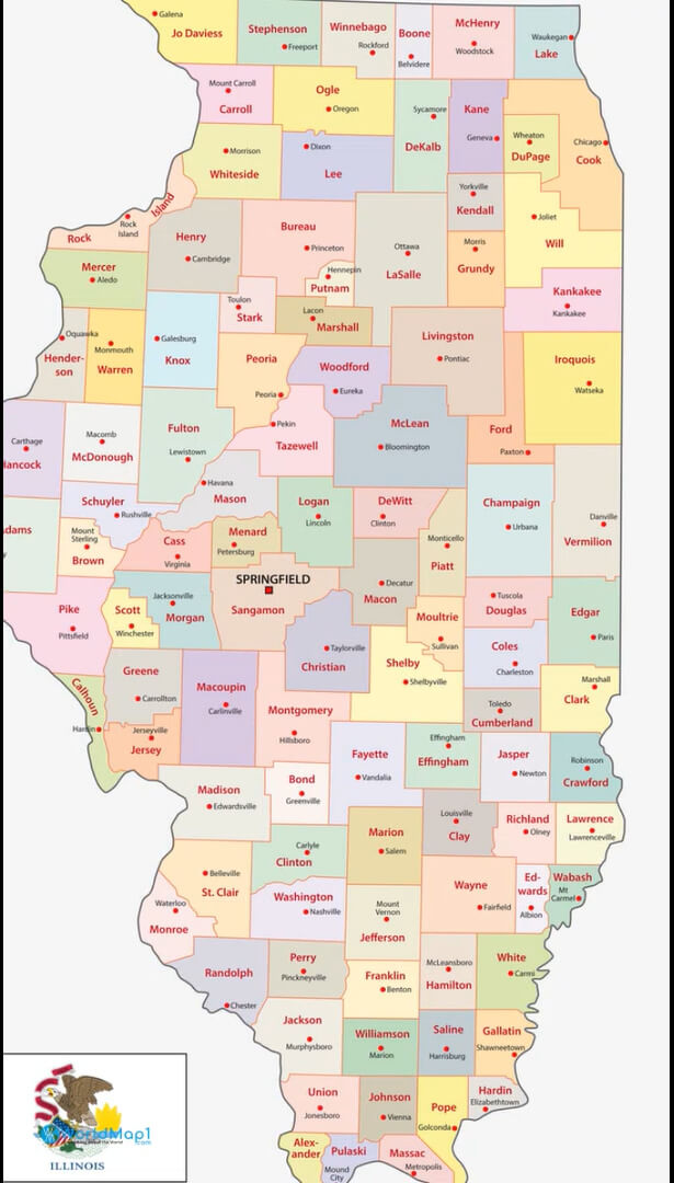 Springfield and Neighborhood Counties Map in Illinois